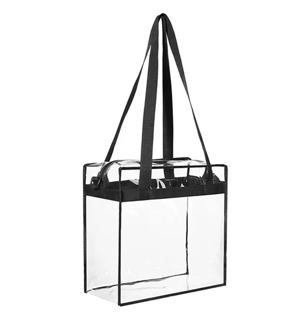 2x Clear PVC Tote Bag Women Large Transparent Handbag Zip Purse Stadium Security
