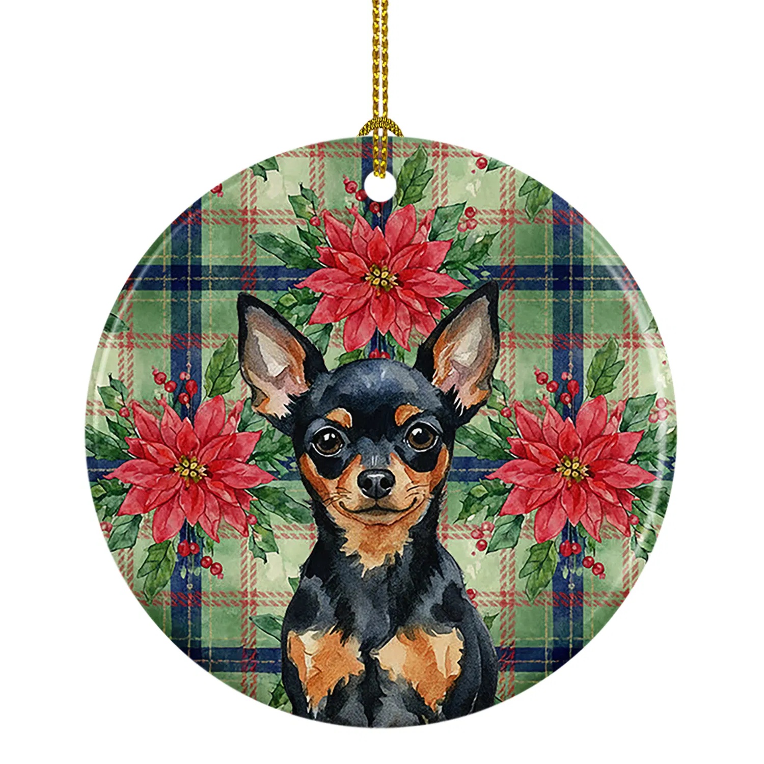 Black and Tan Russian Toy Christmas PoinsettIas Ceramic Ornament Tree