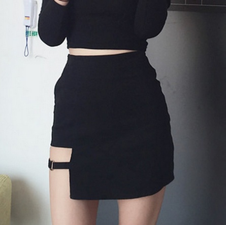 Women's Black Irregular Hem Skirt
