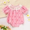 Baby Girl's Bowknot Graphic Print Romper, Daddy's Girl Letter Print Triangle Jumpsuit With Bubble Sleeves