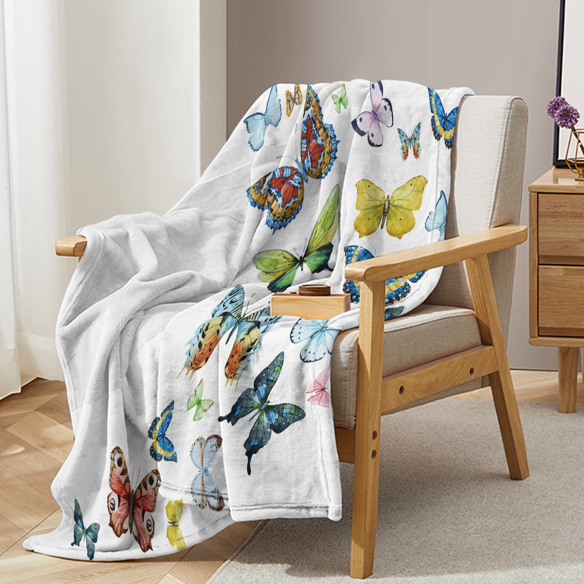 Colorful Butterfly Print Throw Blanket - Soft Flannel
