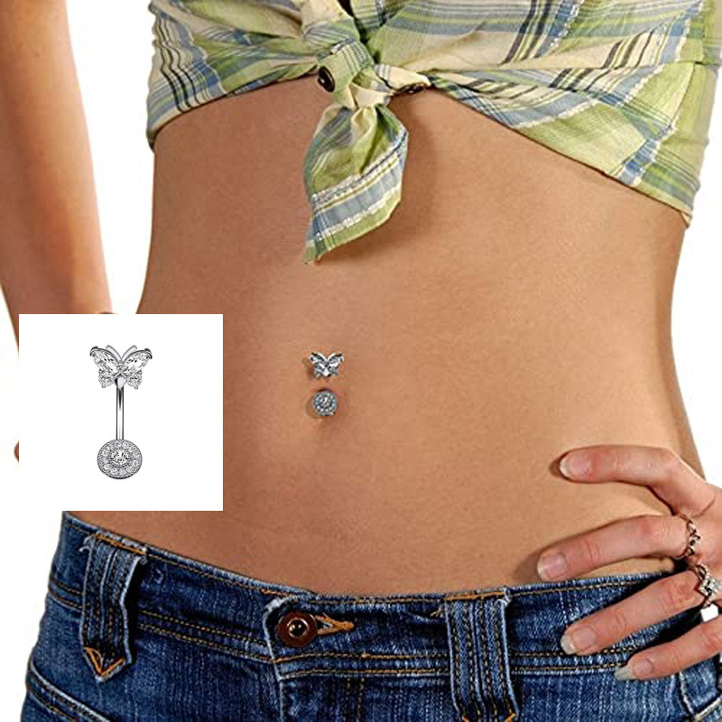 Novel Belly Button Ring Surgical Steel CZ Barbell Butterfly Piercing