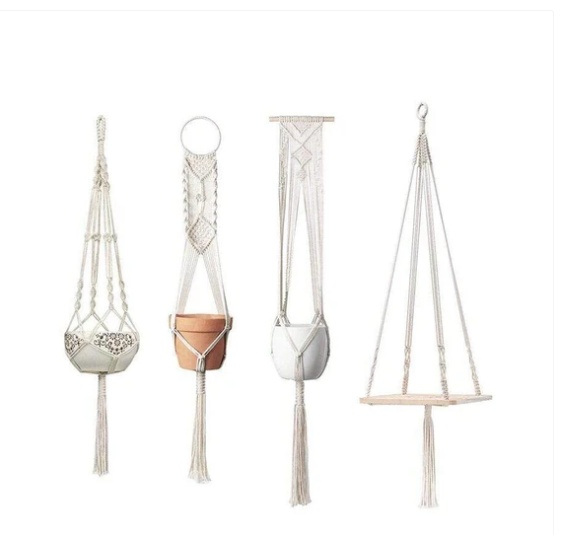 Macrame Plant Hangers and Shelf, 4-Pack