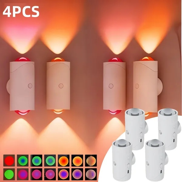 4pcs Rechargeable LED Night Light Wall Lamp Commercial StrobeLight Multi-Color