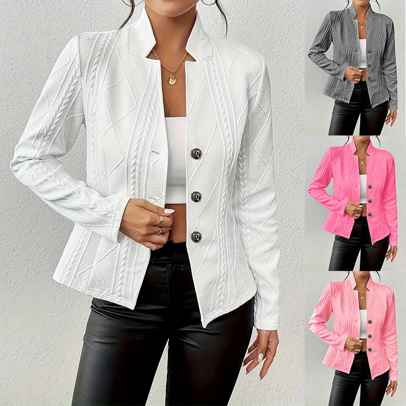 Women's Blazer Jacket Suit Coat Single-breasted Stand Collar Tops Slim Outerwear Temperament Office Jacket