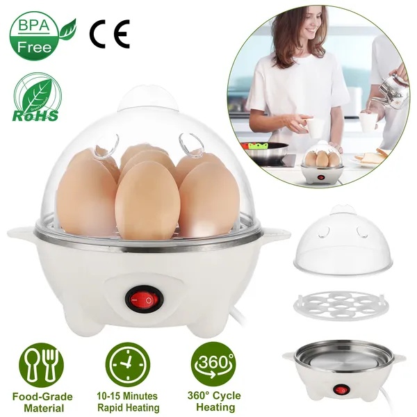 Electric Egg Cooker 7-Capacity BPA-Free Hard-Boiled Maker W/ Auto-Off Measuring