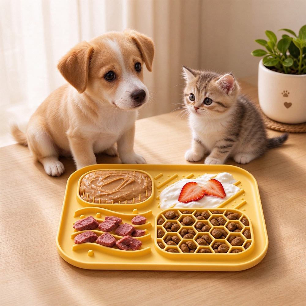 Silicone Pet Licking Mat, 4 Zones Slow Feeder with Strong