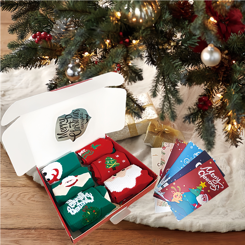 6 Pairs Christmas Stockings Gift Set - Soft Plush Xmas
