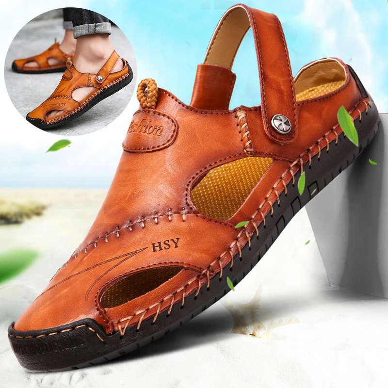 Men's Closed Toe Sandals Summer Adjustable Slides Slippers Beach Shoes