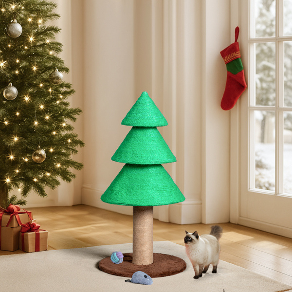 31.5in Christmas Tree Cat Scratcher, Scratching Post for Indoor Cats