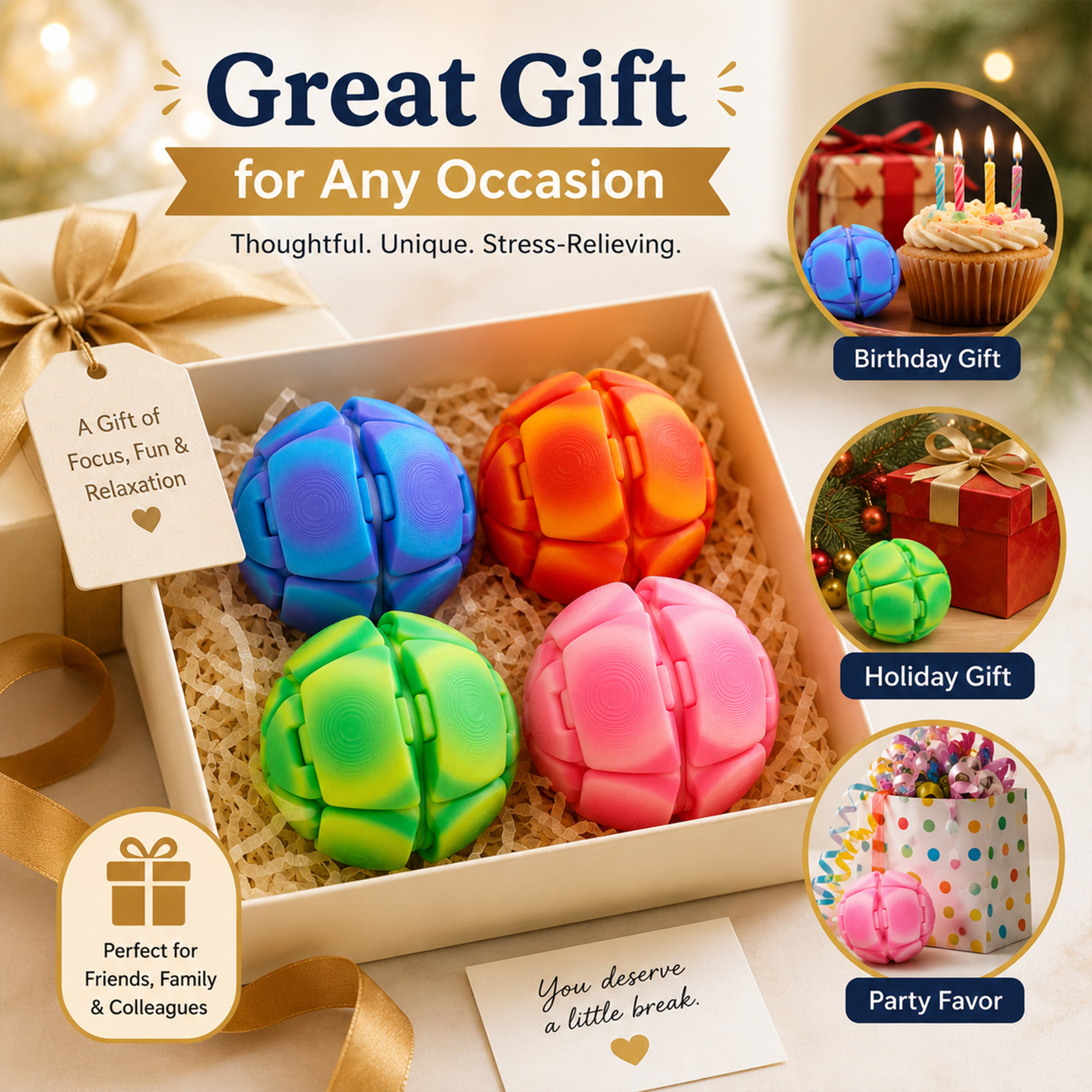 4PCS Large Stress Relief Squeeze Ball Sensory Fidget Toy, 3D