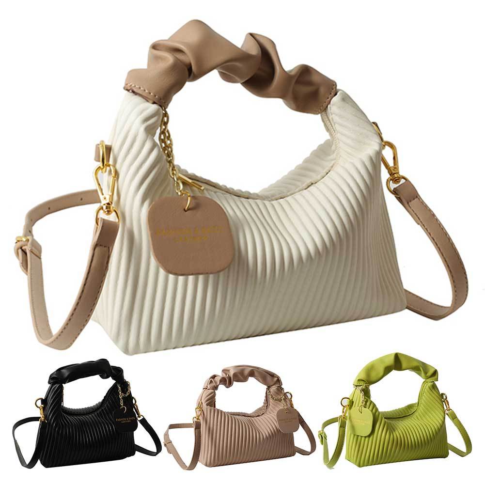 Women Crossbody Bag PU Leather Pleated Cloud Small Tote Bags