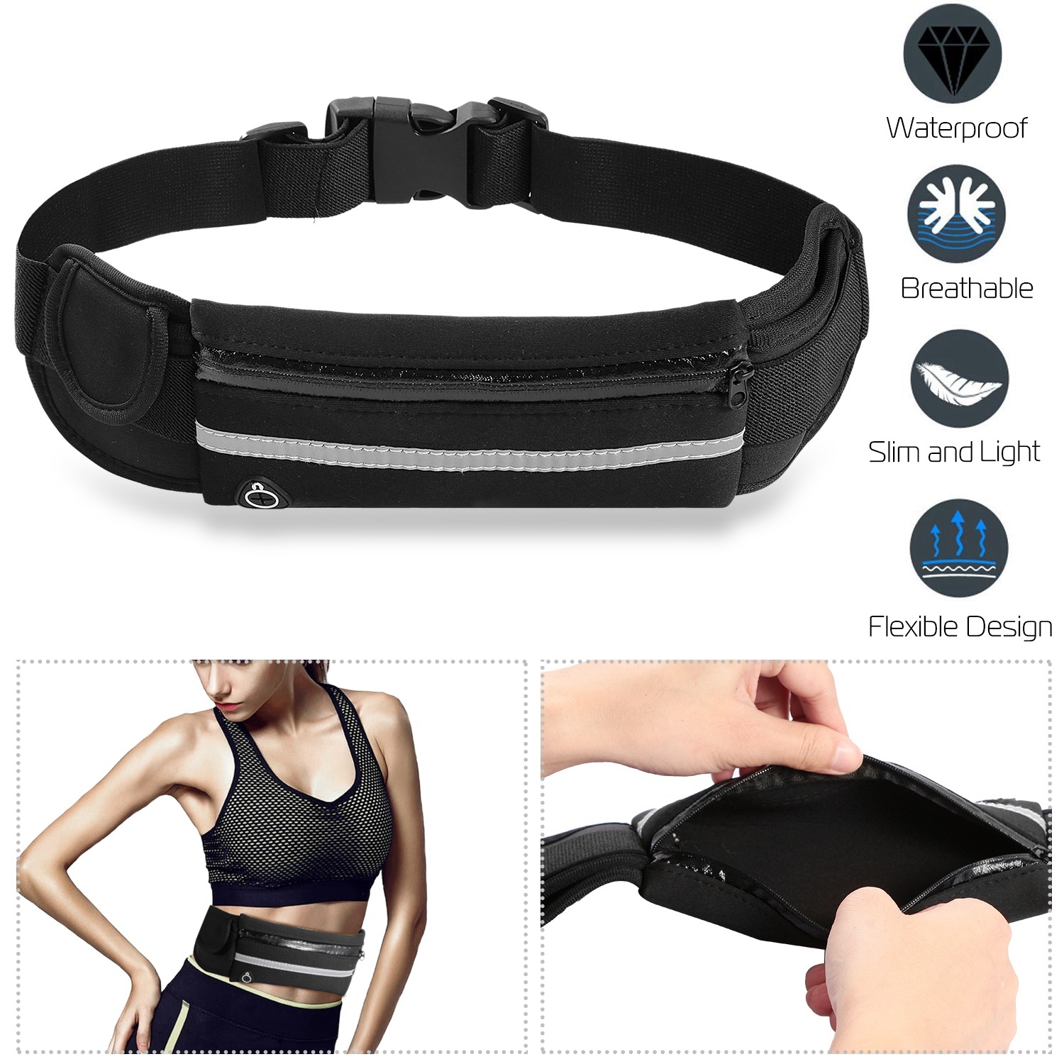 Sports Waist Bag Running Belt Pack Waterproof Adjustable Pouch