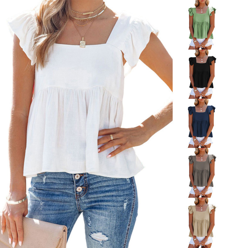 Cute Casual Girls' Tops Square Collar Loose All-match Sleeveless Vest