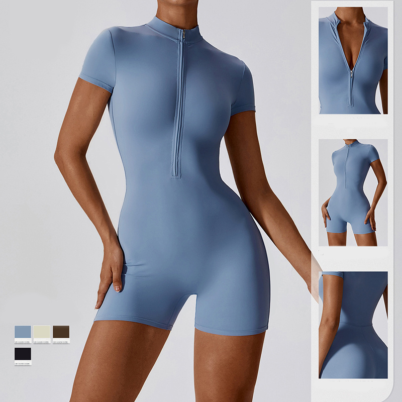 Women's Short-Sleeve Zip Yoga Jumpsuit