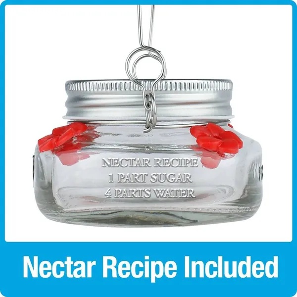 6oz Mason Jar Hummingbird Glass Feeder 2.5"