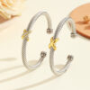 Personalized 8-Character Cross Steel Wire Bracelet,Open Bracelet, Simple Versatile Diamond