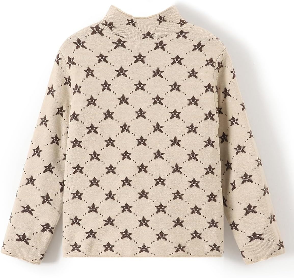Girls Boys Pattern Half Turtleneck Sweaters Kids Warm Long Sleeve Knit Pullover Tops Unisex 5-14 Years