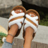 Fluffy Slippers Cross Strap Stitching Warm Casual Platform