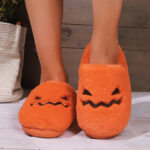 Cute Halloween Pumpkin Slippers Winter Warm Plush Bedroom Floor Home