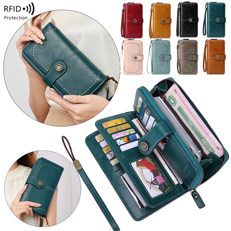 Women's RFID-Blocking Long Zipper Wallet