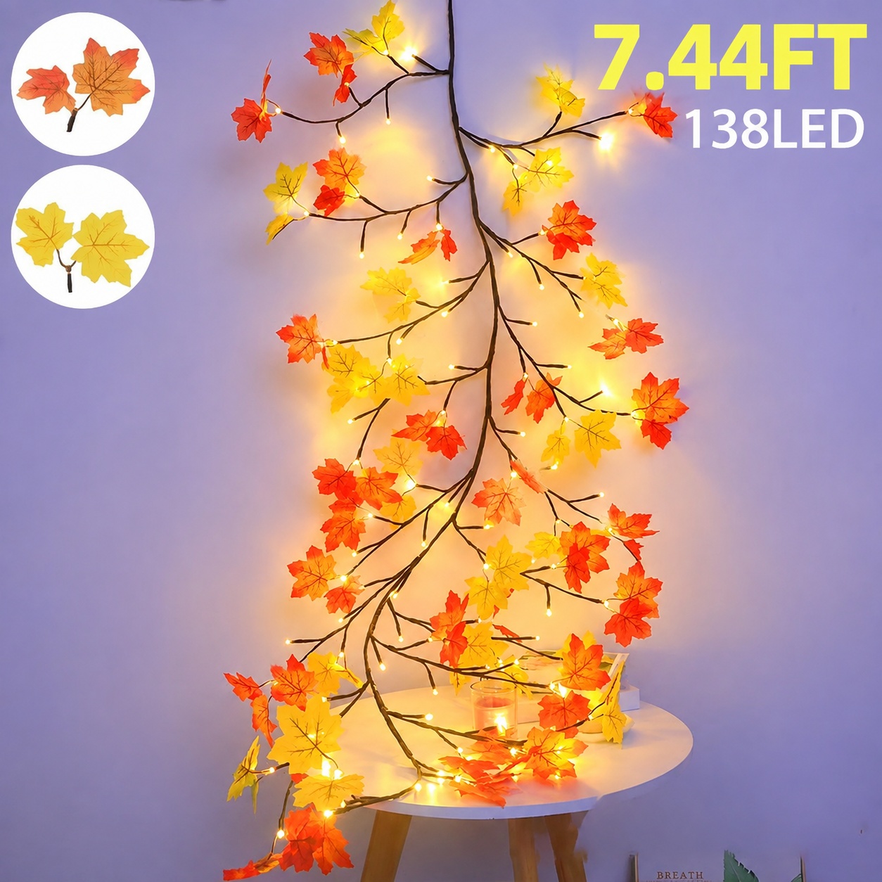 Maple Leaf LED Tree Branch Lights with Remote - 138LED