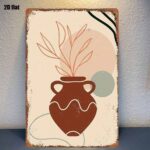 Abstract Plant Pot Tin Sign, Minimalist Metal Wall Decor Plaque 1pc