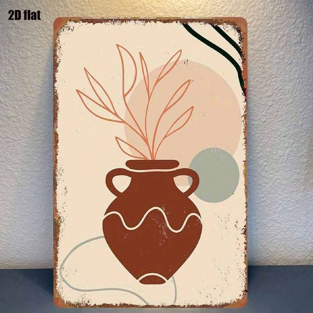 Abstract Plant Pot Tin Sign, Minimalist Metal Wall Decor Plaque 1pc
